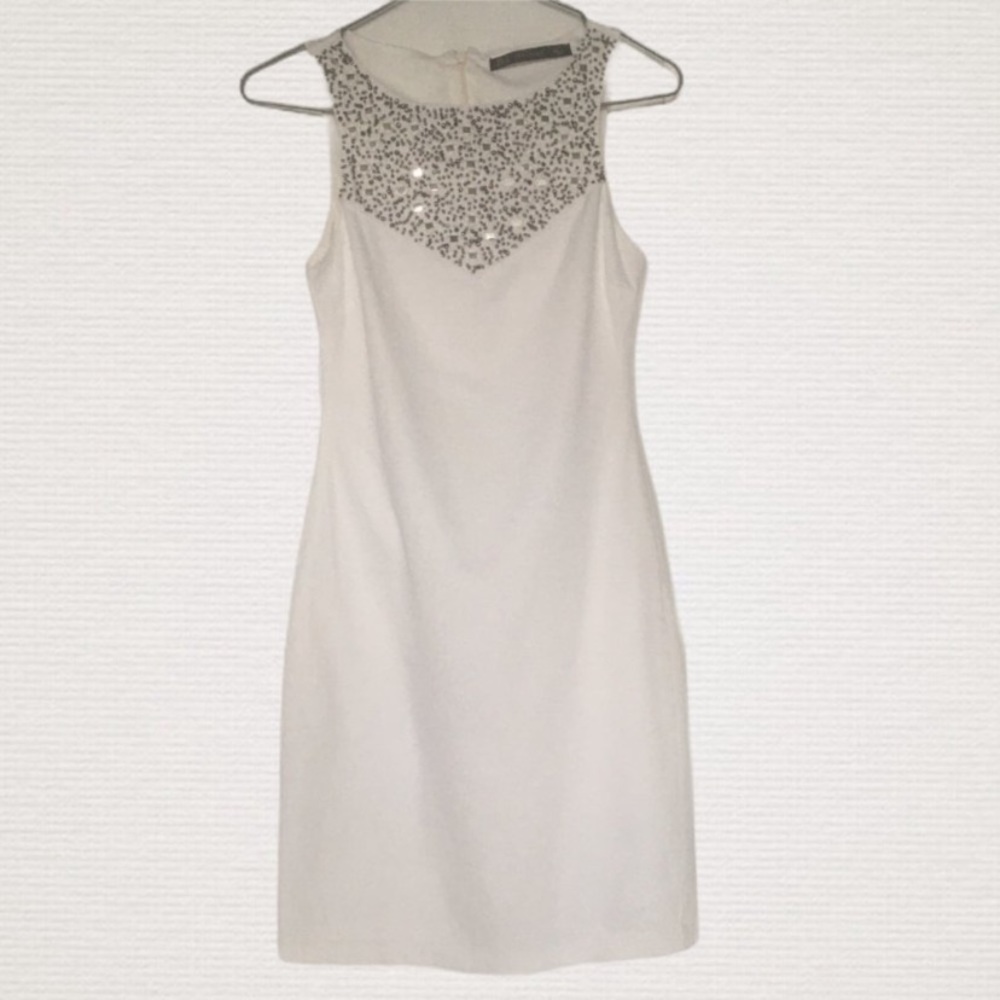 Zara Trafaluc White Bodycon Bead & Sequin Dress